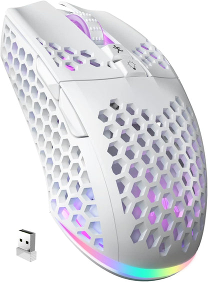 SM600 White Wireless Gaming Mouse,8000 DPI Tri-Modes BT5.1/Type-C Wired/2.4G Wireless Mouse with 2 Side Buttons, Programmable Macro Gamer Mouse with RGB Light for Laptop/PC/Mac