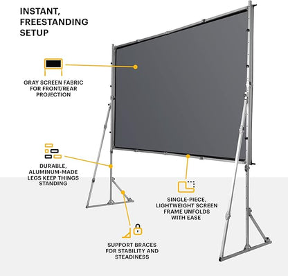Kodak 120” Dual Projector Screen w/Stand | Fast Fold Gray Front & Rear Projection Backdrop for Outdoor & Indoor Movies with Tripod, Outdoor Stability Kit, & Black Storage Carry Case