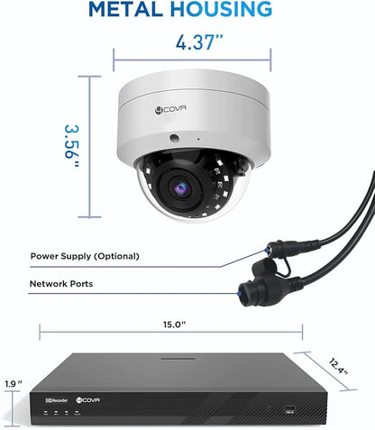4COVR 4K 32 Channel Security Camera System PoE with Mic, 24X 8MP IK10 Vandal-Proof Dome IP Camera IP67, AI Person Vehicle Detection, 4K UHD NVR 8TB HDD, Commercial Surveillance Outdoor, LY54AX8M3224