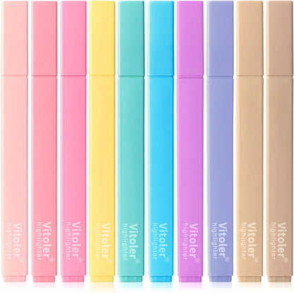 Vitoler 10 Pack Aesthetic Highlighters Soft Chisel Tip Bible Pastel Highlighters Cute Rainbow Color No Bleed Bible Highlighter,Great for Painting,Noting,Marking