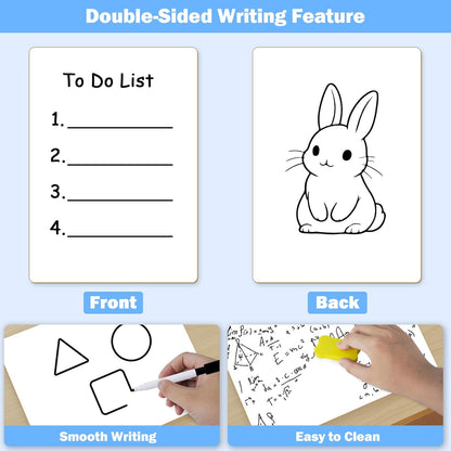 25 Pack Dry Erase Boards 9'' x 12'' Mini Double-Sided Whiteboards Safe Rounded Edges, Includes 25 Erasers, Markers, Rulers & 50 Clips, Perfect for Students, Teachers, School & Office Use