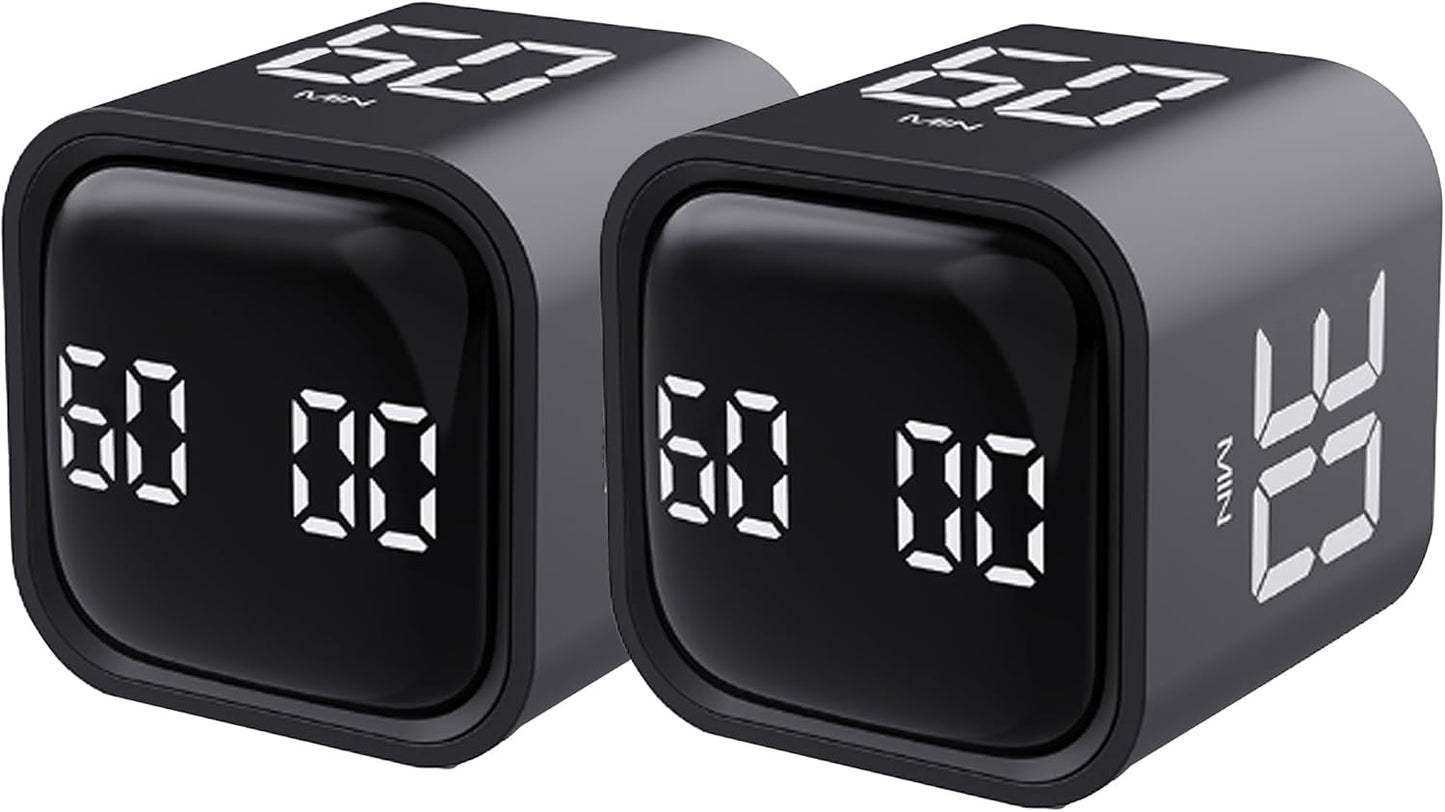 2Pcs Rotating Pomodoro Timer 5,10,30, 60 Minutes Preset,Desk Productivity Flip Timer, Visual Cube Countdown Stopwatch,Custom Modes/Vibration/High/Low Volume,ADHD Timers, for Study, Work, Kitchen