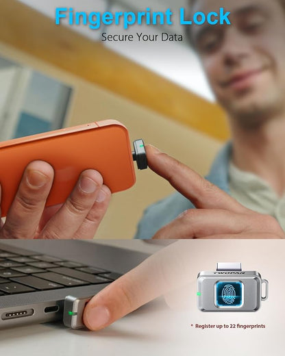 Nano SSD 256GB, USB-C External SSD Storage Hard Drive with Fingerprint Lock, Compatible with iPhone 17/16/15, MacBook, iPad, Steam Deck, PS5, Selfie Stick, Android, Travel and Backup