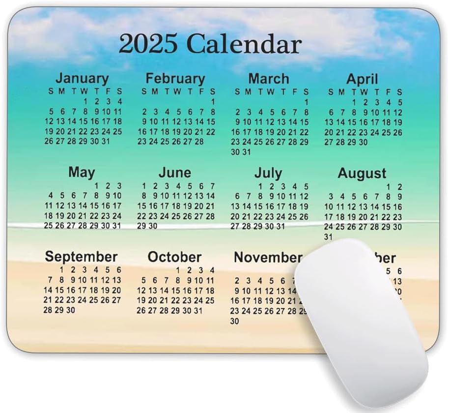 Calendar Mouse Pad, Gaming Mouse Mat with Custom Design, Non-Slip Rubber Base MousePads for Office Home Laptop Travel, 9.5"x7.9"x0.12" Inch (2025 Calendar Blue Sky Background)