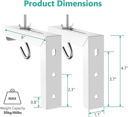 WALI Universal Projector Screen Ceiling Mount, Wall Hanging Mount L-Brackets, 6 inch Adjustable Extension with Hook Kit, Perfect Projector Screen Placement Hold up to 66 lbs (PSM001-W), White
