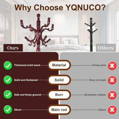 Solid Wood Coat Rack – 73" Freestanding Coat Racks Stand with 14 Hooks & Stable Base, Adjustable Height Modern Wooden Hall Tree for Entryway, Bedroom, Office, Home (Mahogany Triangle)