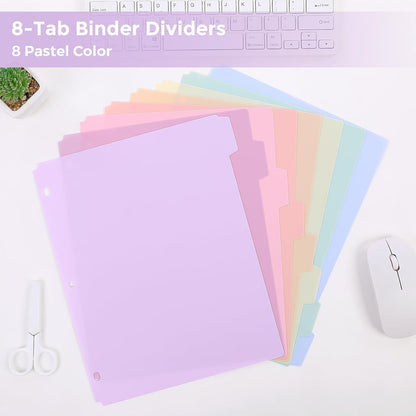 SKYDUE Durable Plastic 8-Tab Dividers,2sets,Big Tab Dividers for 3 Ring Binder, Write&Erase 3 Ring Binder Dividers with Tabs,with Sticker Labels