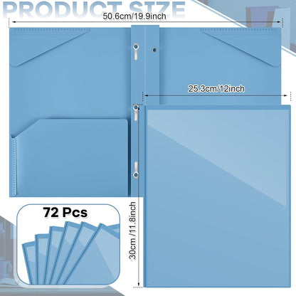 Henoyso 72 Pcs Plastic Folder with Clear Front Pocket and 3 Prong Plastic Folders with Card Slot Pocket Folders with Prongs for School Office (Haze Blue)