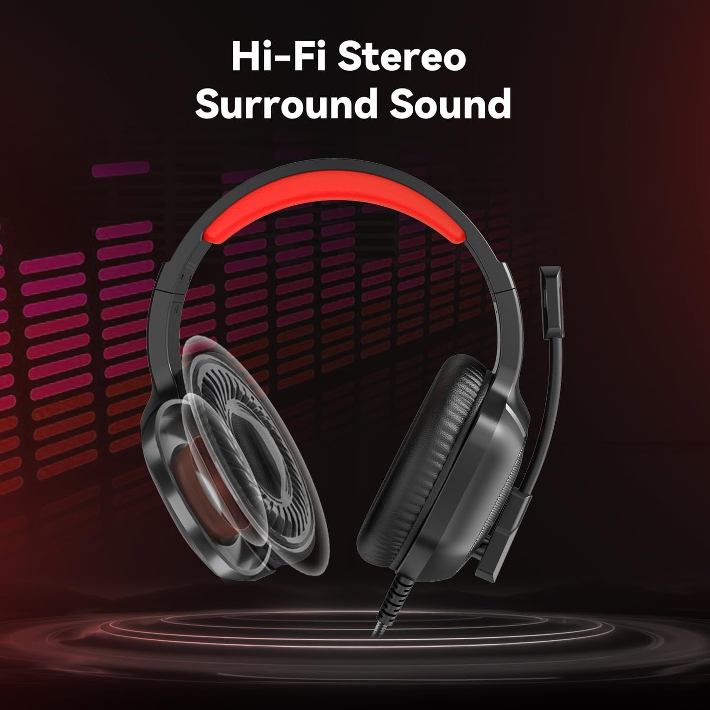 Gaming Headset with Microphone for Pc, Xbox One Series X/s, Ps4, Ps5, Switch, Stereo Wired Noise Cancelling Over-Ear Headphones with Mic, RGB, for Computer, Laptop, Mac, Nintendo, Gamer (Red)