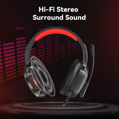 Gaming Headset with Microphone for Pc, Xbox One Series X/s, Ps4, Ps5, Switch, Stereo Wired Noise Cancelling Over-Ear Headphones with Mic, RGB, for Computer, Laptop, Mac, Nintendo, Gamer (Red)