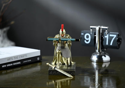 Roman Praetorian Prefect Warrior Knight Pen Holder Desk Ornament Resin Praetorian Guard Mobile Phone Stand Desk Accessories and Organizer for Office with a Letter Opener (Bronze)
