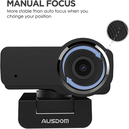 AUSDOM AW635 HD 1080p Webcam with Microphone, Plug & Play USB Streaming Webcam 60° Wide Angle with Low Light Correction for PC Mac Computer Laptop Online Class Zoom Webex Skype Google Meet Teams
