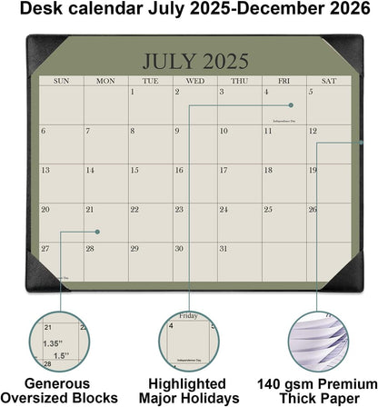 Desk Calendar 2025-2026 with Desktop Mat, 18 Month Small Desk Pad Calendar from July 2025 to December 2026, 8.5" x 11" Desk Pad Calendar 2025-2026 for Home, School Office, Black