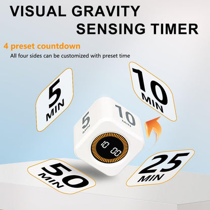 Visual Rotating Timer with 5, 10, 25 50 Minutes Preset, Desk Cube Count Down/up Timer, Rechargeable Custom-time Mute/Sound, Ideal for ADHD Work Learning Kitchen, White