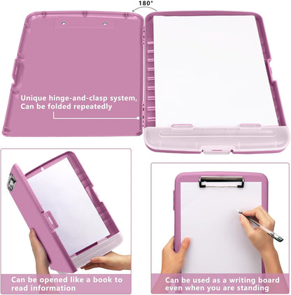 Clipboard with Storage, A4 Binder Nursing Clipboards with Pen Holder, Heavy Duty Storage Clipboards with Low Profile Clip, Clipboard Folder Side-Opening, Smooth Writing Clip Board (Violet)