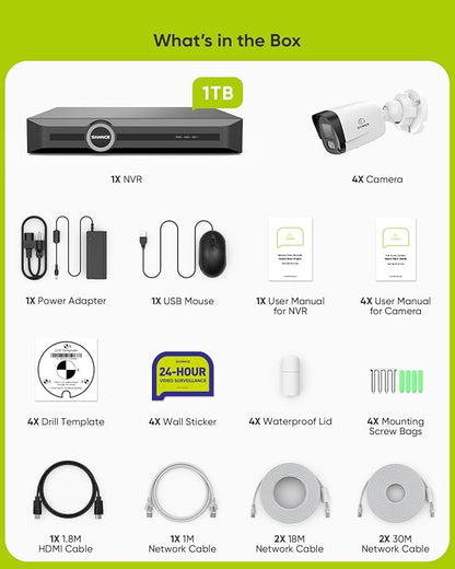 SANNCE 8CH 6MP Surveillance NVR System with 4PCS 2K 3MP HD Weatherproof Cameras with H.265 Video Compression, Smart IR LED, APP Push Alert, Remote Access (with 1TB HDD)