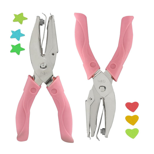 Handheld Hole Paper Punch Kit, Heart and Star Hole Punch, 1/4 Inch Metal Single Hole Puncher with Soft Grip Handle for DIY Craft, Scrapbooking, Tags, Paper Projects