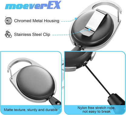 Retractable Badge Holder with Carabiner Reel Clip and Key Ring for ID Card Key Keychain Holders Black 20 Pieces by moeverEX