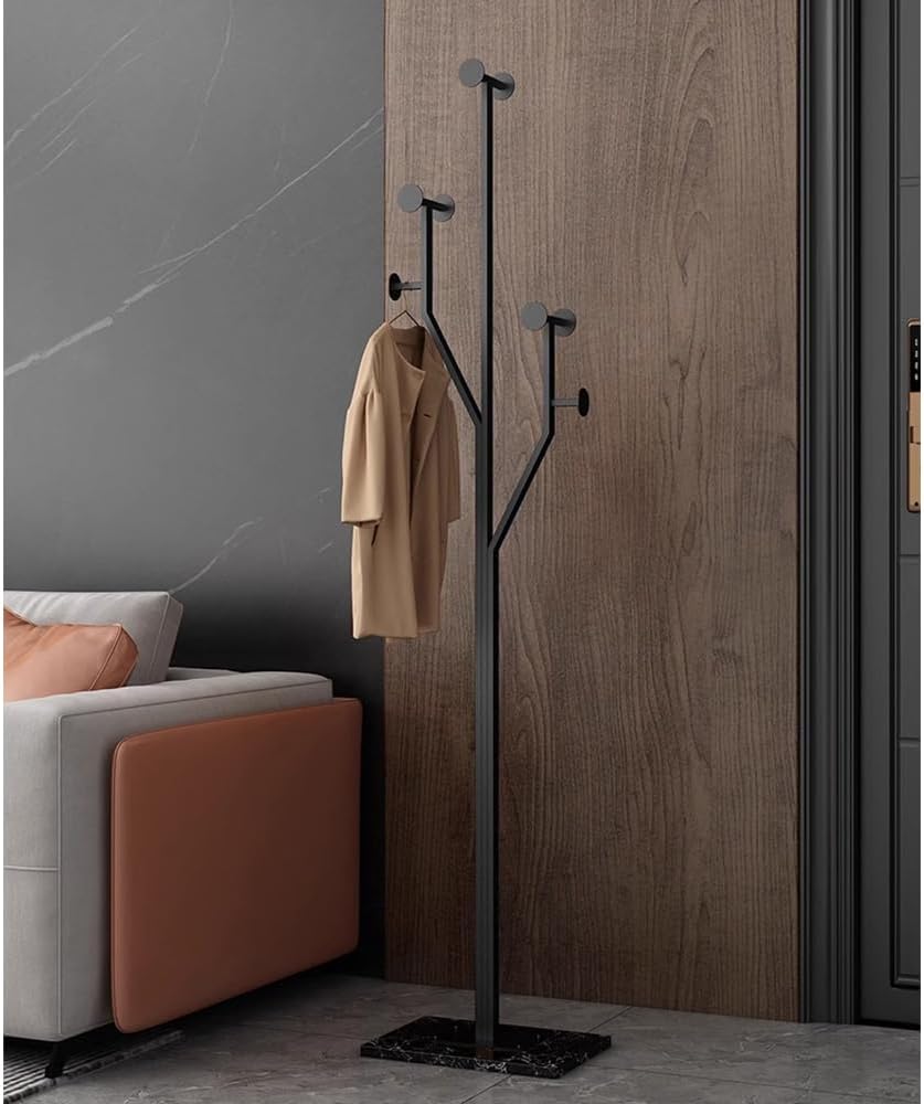 Sturdy Coat rack,Coat tree freestanding heavy duty with Marble Base,Metal standing coat rack for Bedroom,Entrance,Modern clothes hanger stand for Coats,Hats,Bags (black)