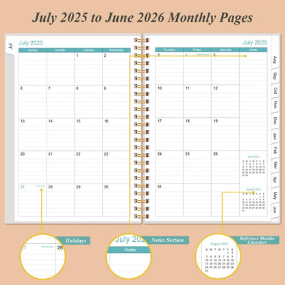 2025-2026 Planner - Academic Planner 2025-2026 from July 2025 - June 2026, Weekly & Monthly Planners Spiral Bound with 12 Monthly Tabs, Inner Pocket, 6.4" x 8.5", Rose