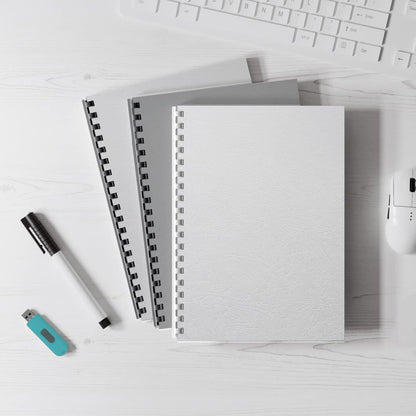 Binditek 100 Pack Grain Texture Paper Binding Presentation Covers, 13Mil, 90lb, Un-Punched, 8-1/2 x 11 Inches, Square Corners, White, Office Supplies