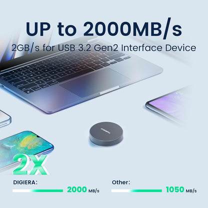 512GB Magnetic Portable SSD, External Solid State Drives with USB-C 3.2 Gen 2x2, Speed Up to 2000MB/s, Compact & Durable, Compatible with iPhone 15/16 Series and Other USB-C Devices, Grey