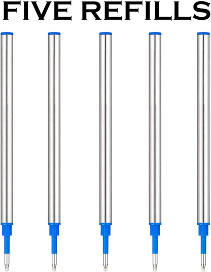 HeTaoCat Gel Rollerball Pen Refills, Roller Ball Fine Point 0.5mm, Black Ink Refill Pack of 5 - Replaceable Ballpoint Pen Refills Medium Point (Blue)