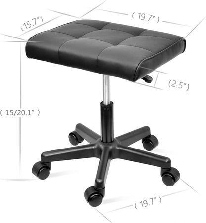 Footrest Under Desk Leg Rest Ottoman Adjustable Height Foot Stool with Wheels Leather Footrest for Home Office