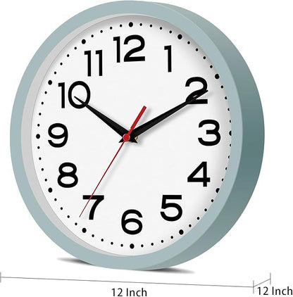 Wall Clock Silent Non-Ticking Modern Clock Battery Operated 12 Inch Small Classic Analog Decorative for Kitchen, Bathroom, Office, Bedroom, Home(Blue Gray)