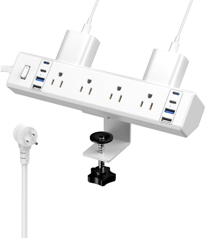 40W Fast Charging Station,Desk Clamp Power Strip,4 USB-C Ports & 8 AC Outlets,Desktop Edge Mount Surge Protector Power Strip,14AWG Heavy Duty Cord,Fit 1.9" Tabletop Edge for Home Office(6Ft Cable)