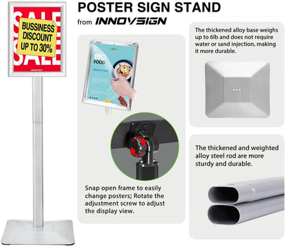 3Packs Heavy Duty Adjustable Pedestal Poster Sign Stand, 8.5x11 Aluminum Open Floor Standing Sign Holder for Vertical and Horizontal View Display (8.5x11,Silver)