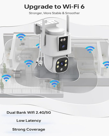 Wireless Security Camera System Outdoor: 4pcs 6MP Dual Lens Dual Screen PTZ Outdoor Cameras with Auto Tracking, 4K 10CH 1TB HDD NVR for Home Security, Color Night Vision, 24/7 Record