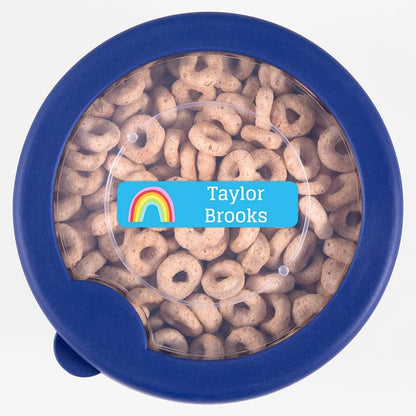 Name Bubbles - Custom Small Rectangle Name Labels for Kids (64 Labels) - Personalized Waterproof Name Stickers for Daycare, Lunch Boxes, Water Bottles, Shoes, School Supplies, & Camp (Rainbows)