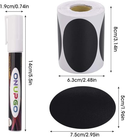 ONUPGO Chalkboard Labels-180pcs Waterproof Reusable Blackboard Stickers with 1 Liquid Chalk Marker for Mason Jars, Parties Decoration, Craft Rooms, Weddings, Storage, Organize Your Home & Kitchen