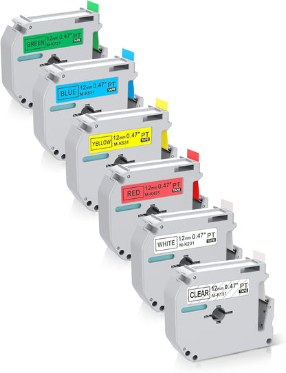 6-Pack Replacement for Brother P Touch M Tape M-K231 MK231 M-K131 MK431 MK531 MK631 MK731 12mm 0.47Inch Compatible with Brother PT-M95 PT-90 PT- PT-65 PT-70 PT-85 Label Makers