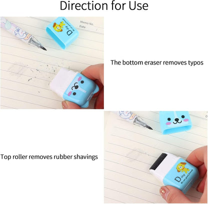 36 Pieces Erasers for Kids Cute Animal Cartoon Eraser with Cover and Roller Cases 6 Patterns Soft Pencil Rubber for Office Back to School Gifts Supplies Animals Themed Fun Party Favor