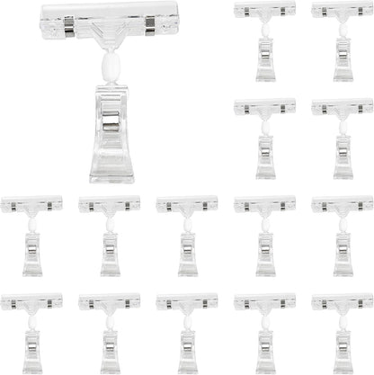 15PCS Plastic Sign Holder Clips, Rotatable Price Signs Double Display Clips, Retail Cards Clips for Merchandise/Retailers
