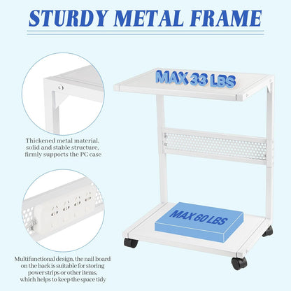 Liitrton PC Tower Stand 2-Tier CPU Stand with Locking Caster Wheels for Office & Home - Iron-White
