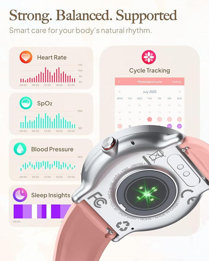 Smart Watch for Women Men, for Android iOS with Sleep & Calorie Monitor, Pedometer Fitness Tracker, Bluetooth Call, IP68 Waterproof, 112+ Sport Modes Round Face Smartwatch (Modern, Baroque Pink, 1.39)