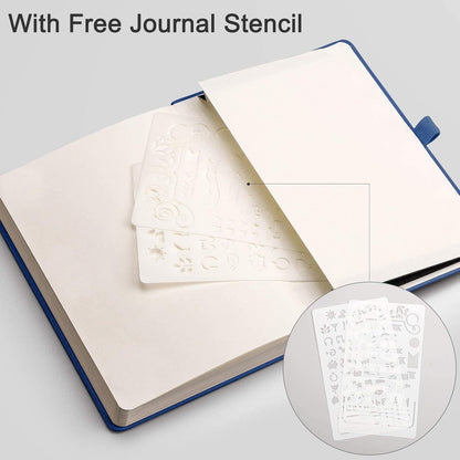 EMSHOI A5 Dotted Journal - 256 Pages with 120gsm Thick Dot Grid Paper, Hardcover Leather Dotted Notebook, 16 Perforated Pages, Pen Loop & Inner Pocket, for Bullet Journaling, 5.75” x 8.38”, Blue