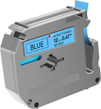 Compatible for Brother P-Touch M Tape M-K531 MK531 M531 MK-531 Black on Blue Label Tape 0.47" (12mm) x 26.2ft for PT-90 PT-M95 PT-70 PT-70BM PT-85 PT-80 PT-45 PT-65 Label Makers, 1 Pack