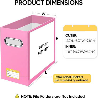 BALEINE File Organizer Box, Cardboard File Folder Organizer with Handle for Letter Size, Portable Collapsible Hanging Filing Box for Home Office Document Storage (2 Pack, Pink)