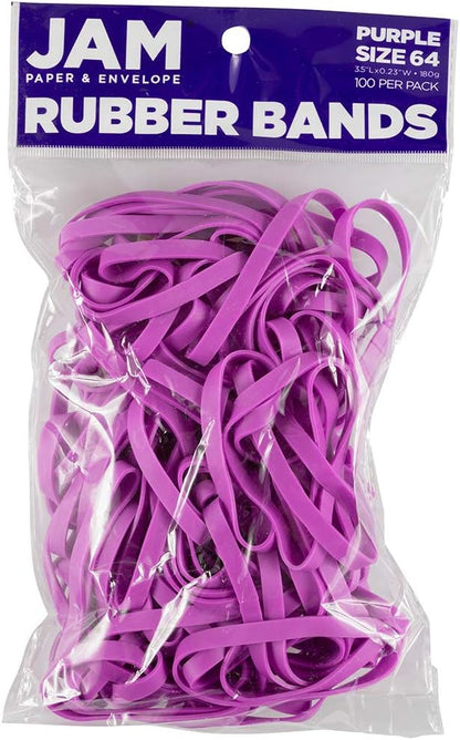 JAM PAPER Durable Rubber Bands - Size 64 - Purple Multi-Purpose Rubberbands - 100/Pack