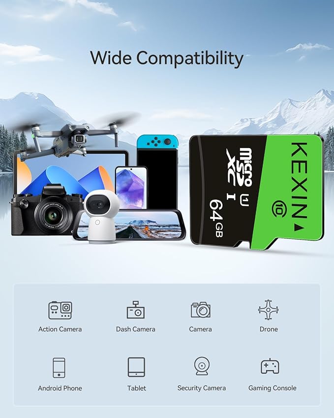 KEXIN 64GB Micro SD Card 10 Pack with SD Adapter microSDXC Memory Card UHS-I C10 U1 Micro SD Cards Bulk Full HD High Speed TF Card for Smartphone Tablet Action Camera Dash Cam Game Console, 10Pack 64G