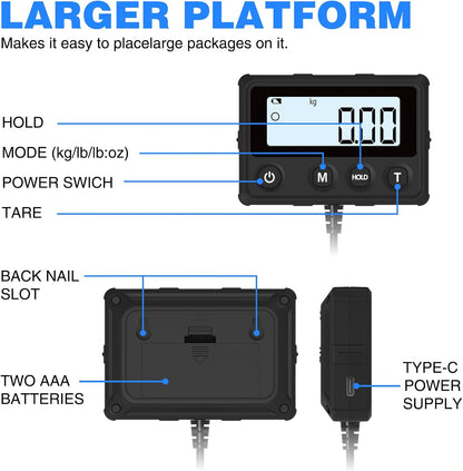 MAXUS Shipping Scale 440LB/10g Accuracy, Postal Scale for Packages with Hold and Tare Funtion, Digital Postage Scale for Luggage Warehouse Market & Home Use