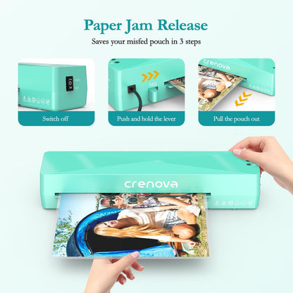 Crenova Laminator Machine with 10 Laminating Sheets, A4 Laminating Machine Hot & Cold with Fast Warm Technology, Thermal Laminator 9 Inch for Home Office School Business Green