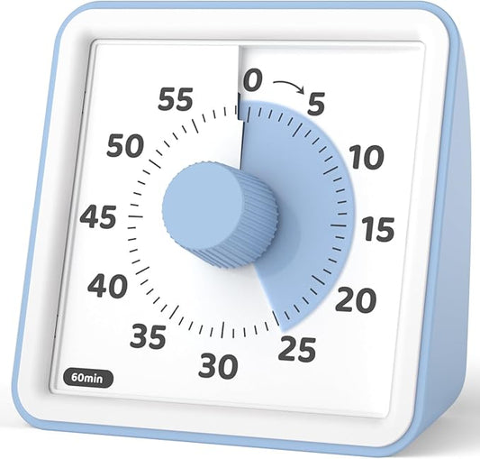 LIORQUE Visual Timer for Kids, 60-Minute Countdown Timers for Classroom Office Kitchen with Silent Operation, Kids Timer for Teaching (Batteries Included)