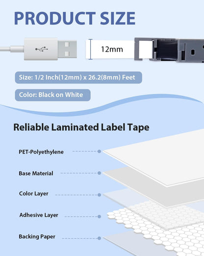 3-Pack TZe-231 Label Tape Compatible for Brother TZe 12mm 0.47 Inch Laminated White TZ-231 TZe231 1/2 Inch for Ptouch PT-D220 PT-D210 PT-H110 D410 D600 Label Maker, Black on White