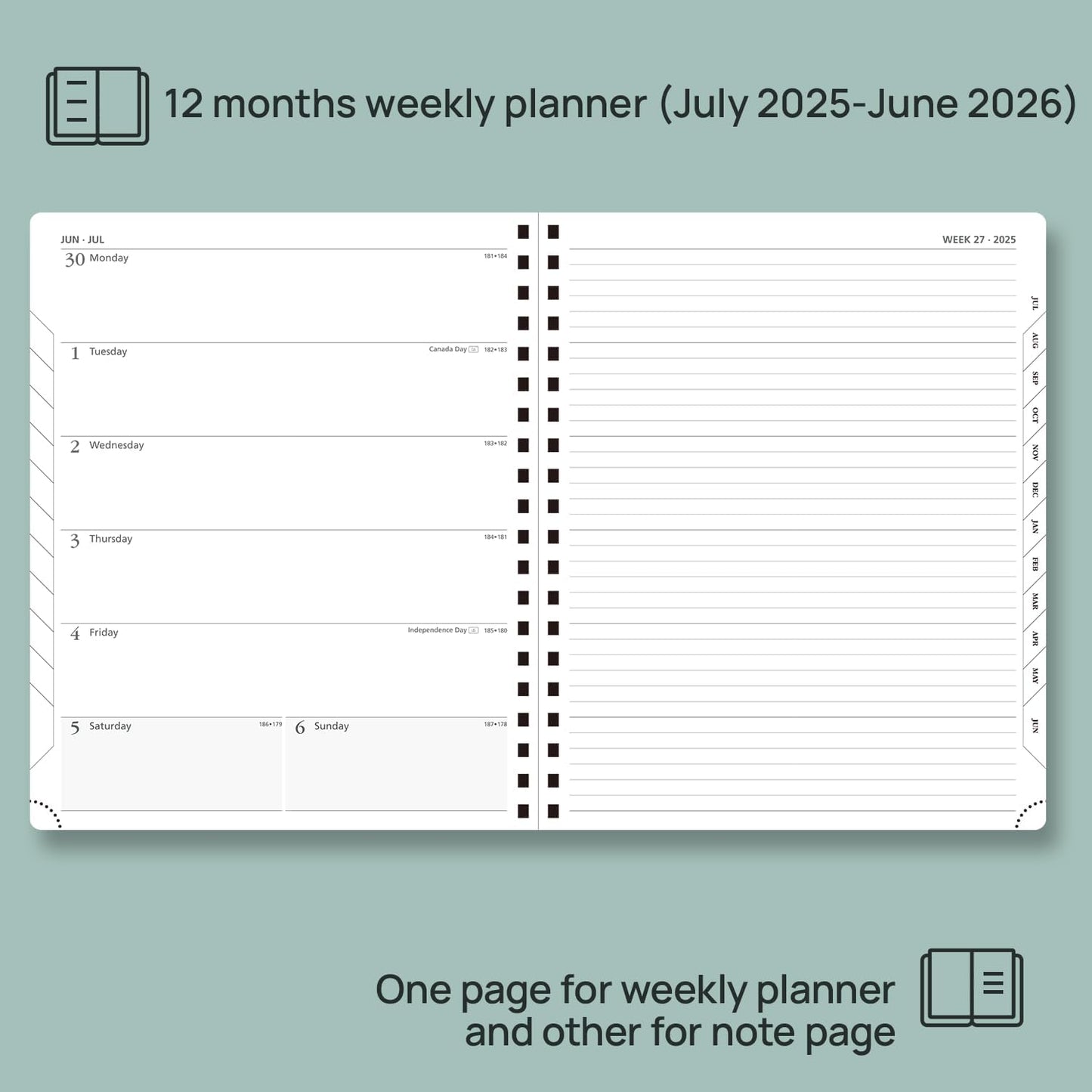 POPRUN Planner 2025-2026 Weekly Planner Notebook (Large 8.5''x 10.5'') Academic Calendar (JUL.25 - JUN.26) Appointment Book with Monthly Tabs, Spiral Soft Cover, Inner Pocket, 100 GSM - Lilac