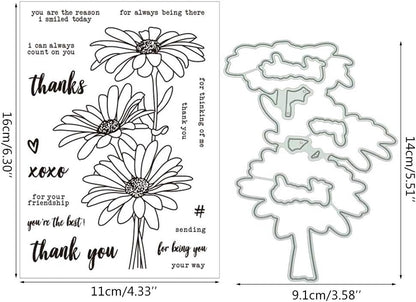 Lottoy Cute Chamomile Silicone Clear Stamp and Die Sets for Card Making, DIY Embossing Photo Album Decorative Craft